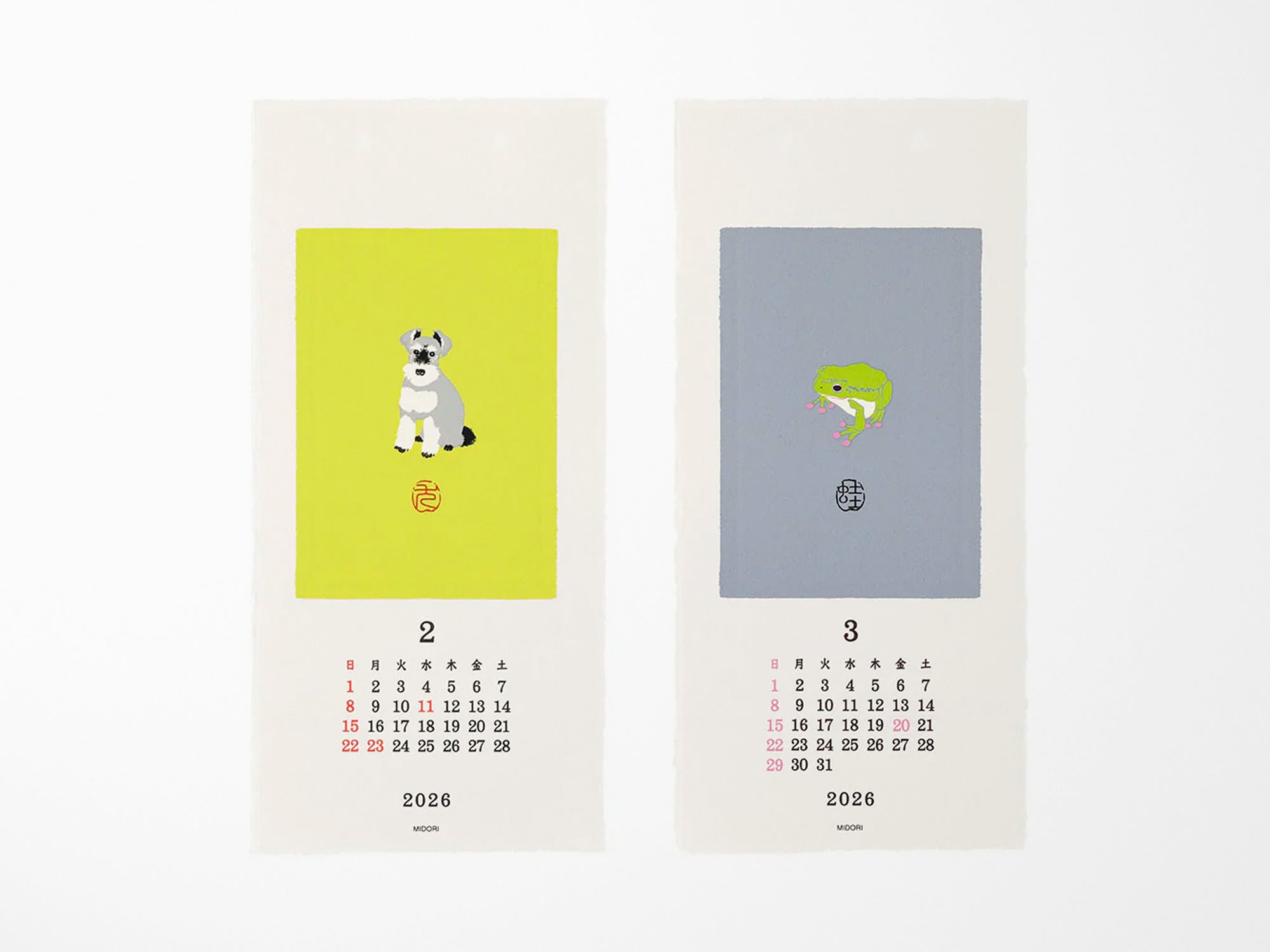 Midori Wall Calendar 2026 - Echizen Washi Animals