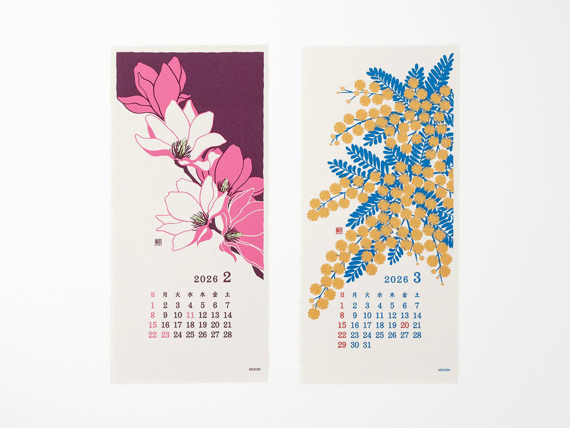 Midori Wall Calendar 2026 - Echizen Washi Flower
