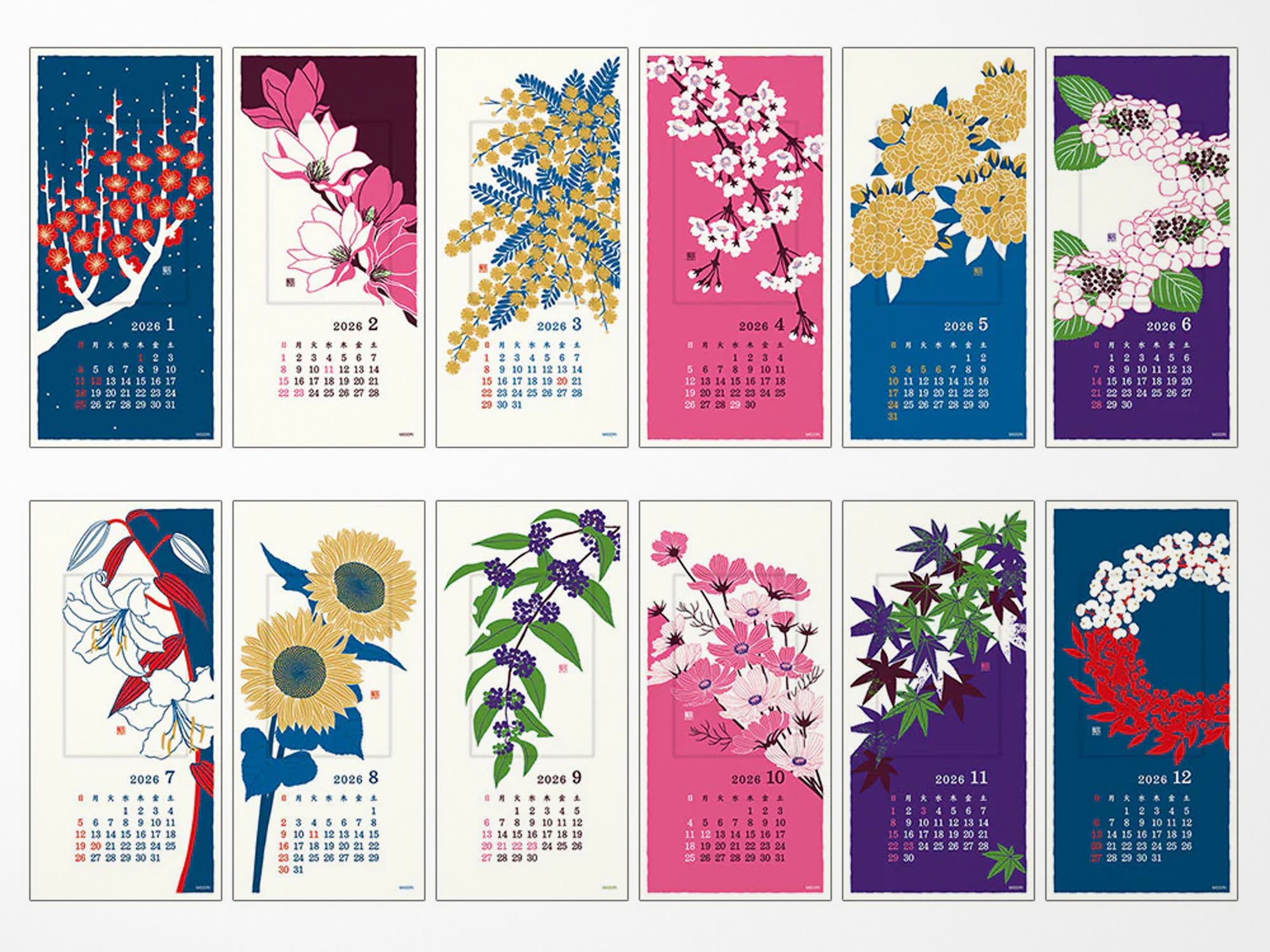 Midori Wall Calendar 2026 - Echizen Washi Flower