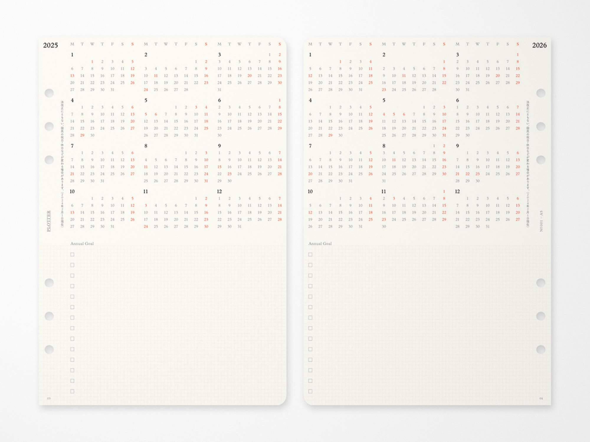 PLOTTER Refill Monthly Schedule Refill 2026 - A5 Size