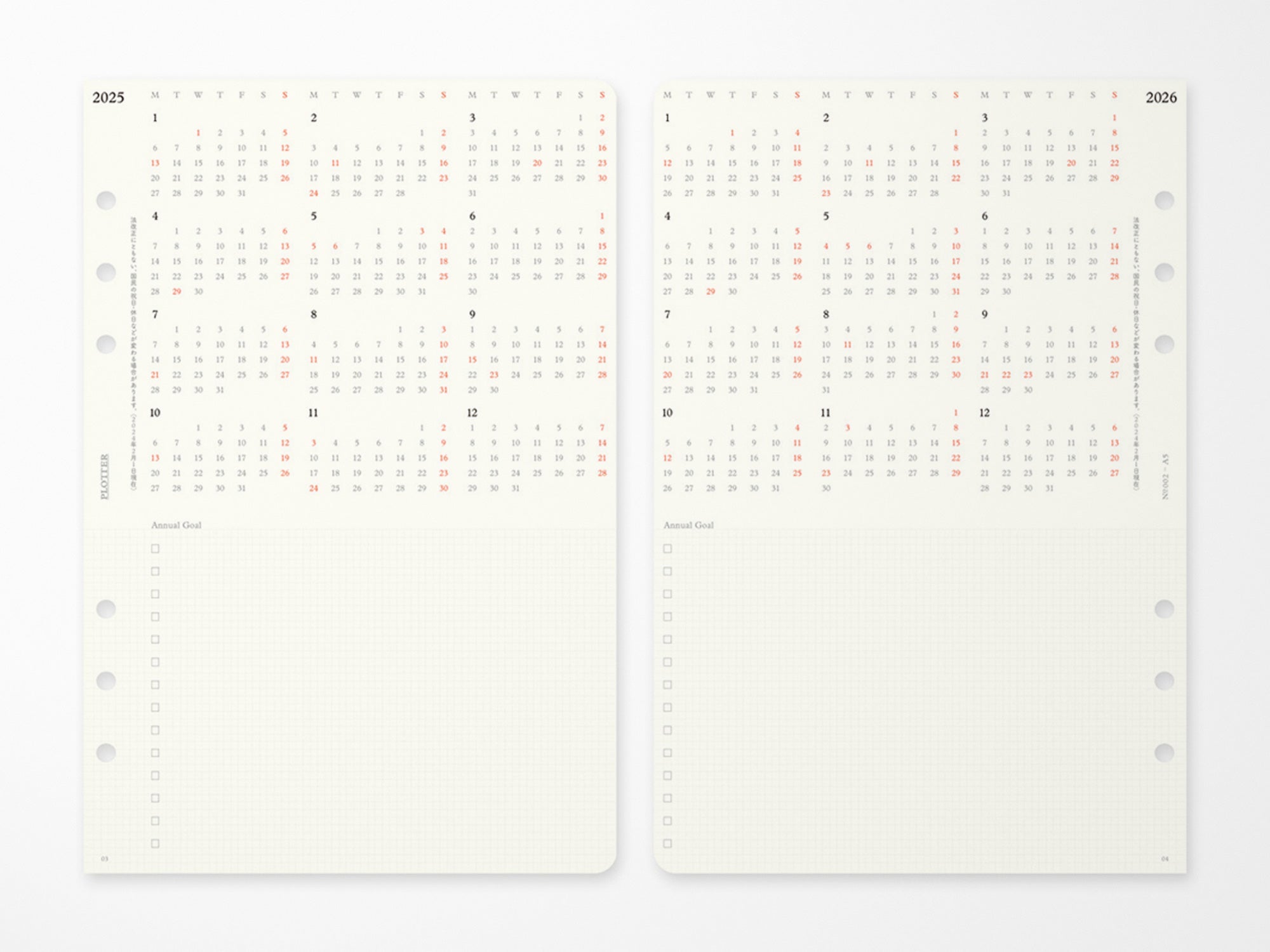 PLOTTER Refill Weekly Schedule Refill 2026 - A5 Size