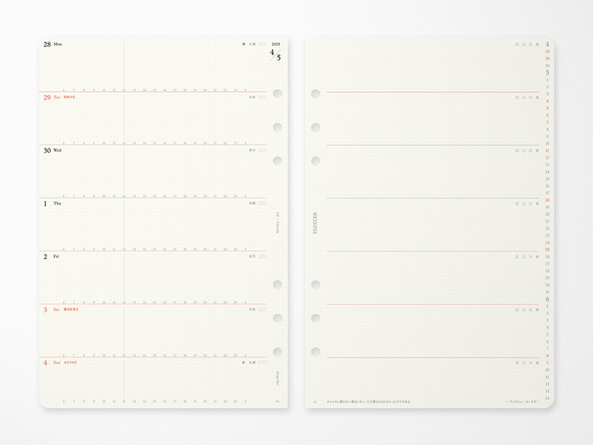 PLOTTER Refill Weekly Schedule Refill 2026 - A5 Size