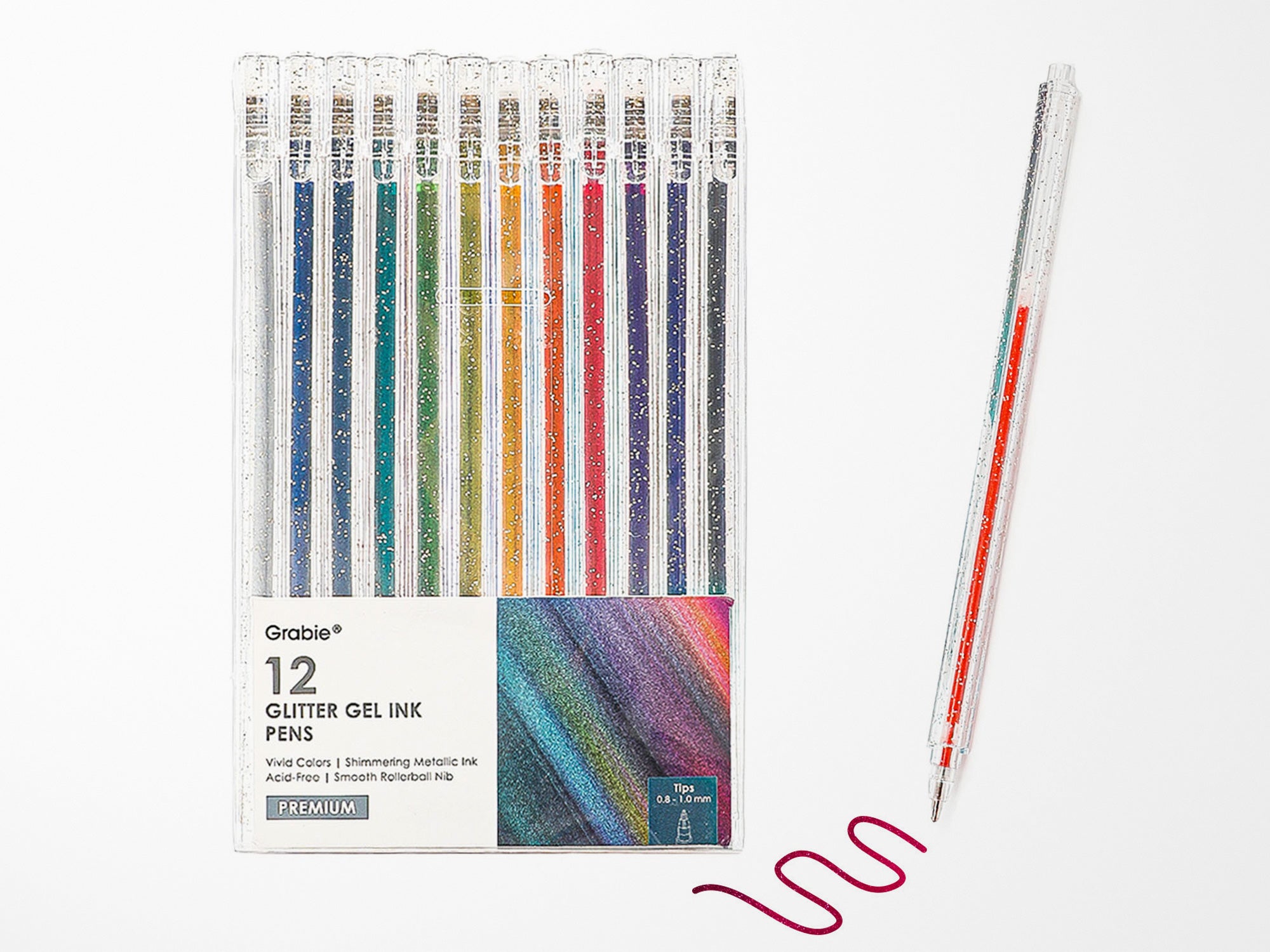 Capped Iridescent Glitter Gel Ink Pen Set of 12