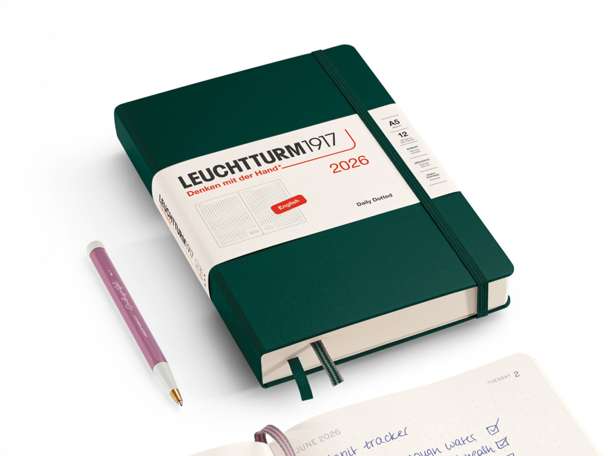 2026 Leuchtturm 1917 Daily Planner - FOREST GREEN Hardcover, Dotted Pages