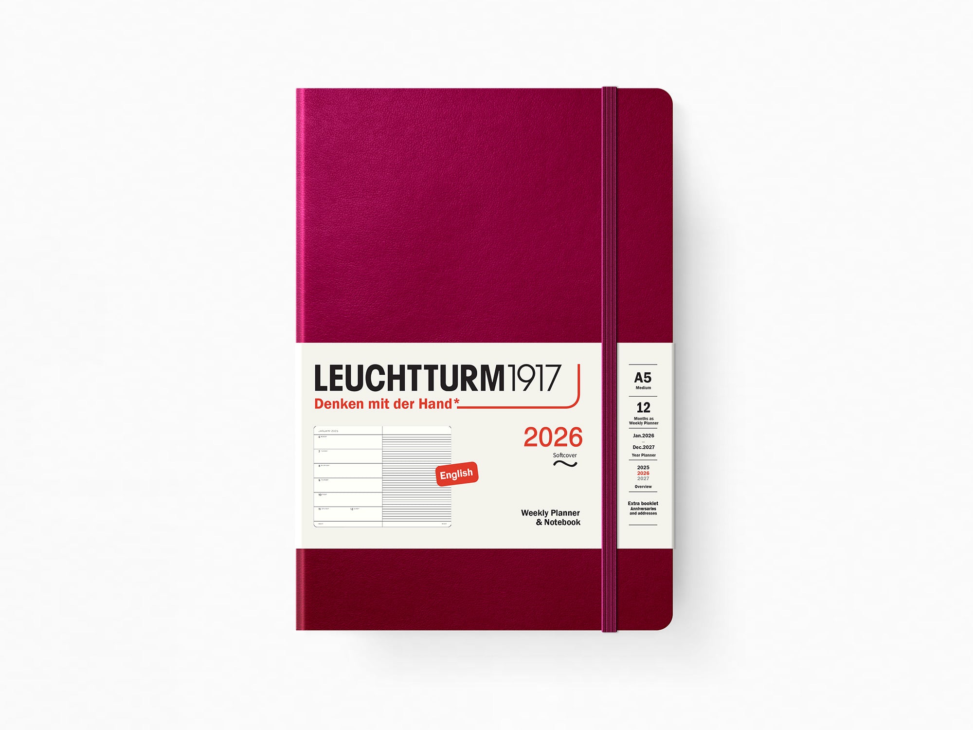 2026 Leuchtturm 1917 Weekly Planner & Notebook - PORT RED Softcover, Ruled Pages