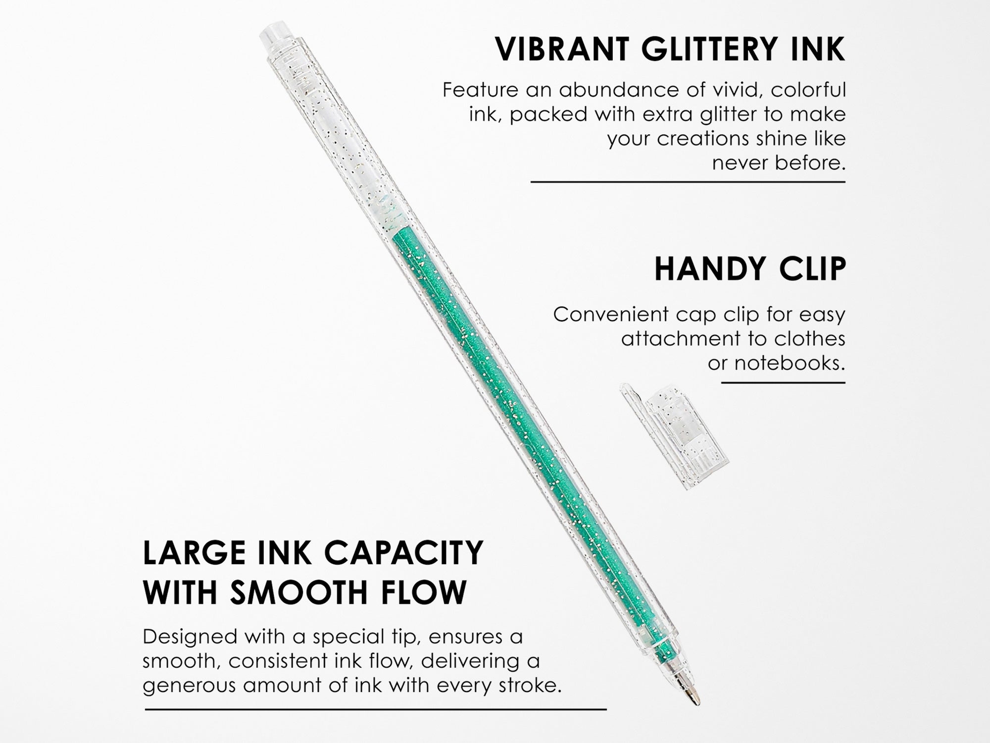Capped Iridescent Glitter Gel Ink Pen Set of 12