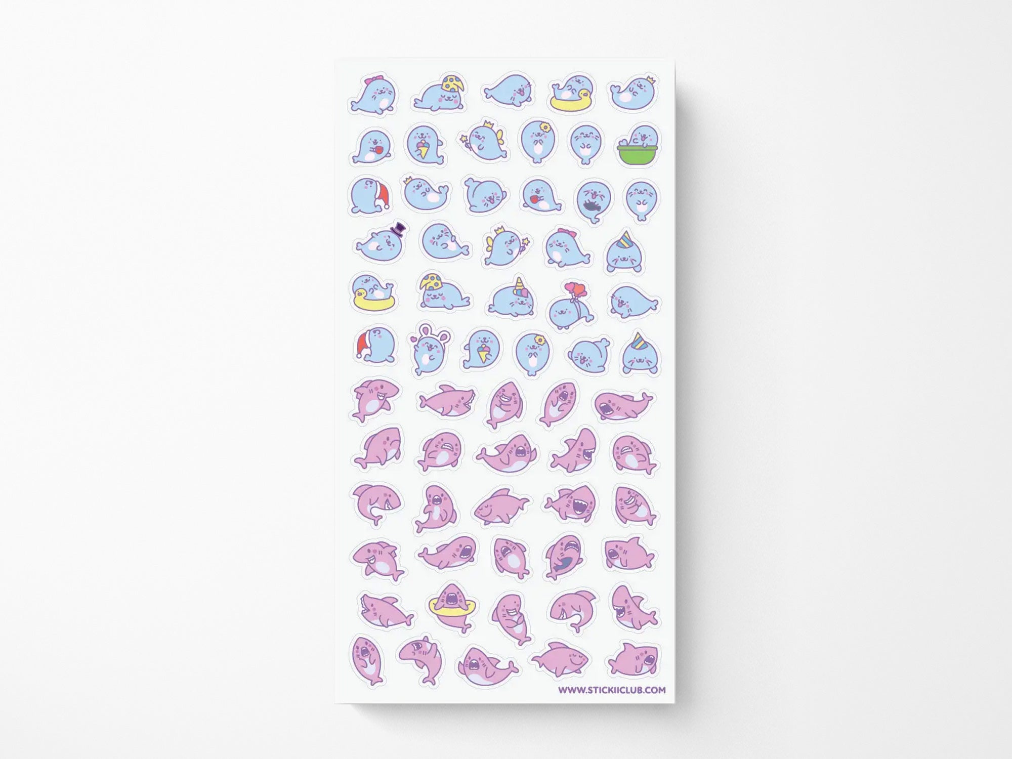 Kawaii Seals & Sharks Sticker Sheet