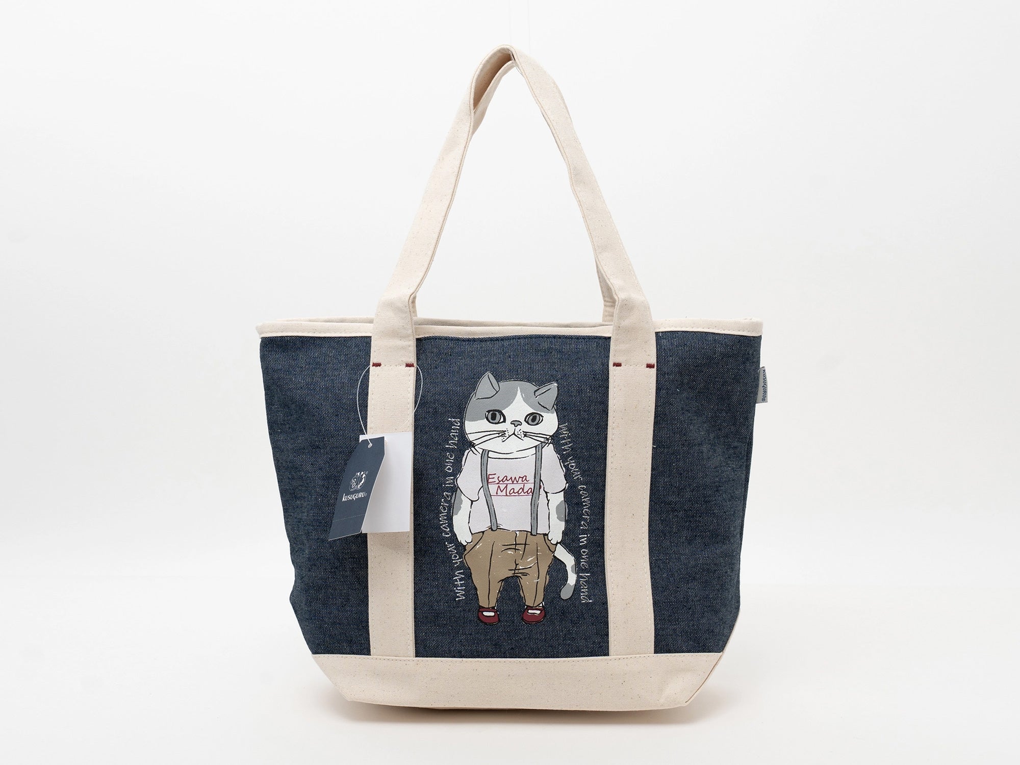 Kusuguru Japan Denim & Canvas Cat Tote Bag
